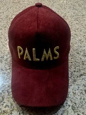 PALMS Embroidered Burgundy Suede Baseball Cap